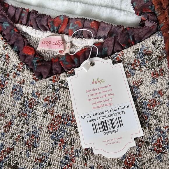 Ivy City Co Prairie Milkmaid Boho Tiered Midi Dress Fall Floral Size Large Emily - Picture 4 of 12